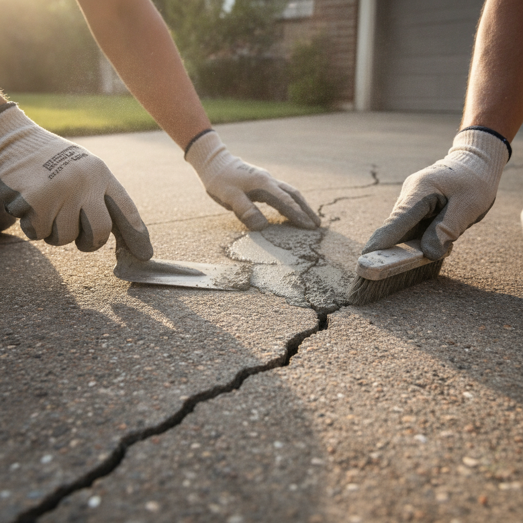 Concrete Repair no peoples faces just hands